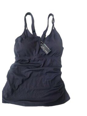 Summer Mae Tankini Top Womens Large Blue Ribbed Swim Top Adjustable Straps. WL12